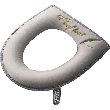 Coussin de siège de toilette ultra-doux avec poignée rabattable, style nordique, housse de siège de toilette zippée pour usage domestique - Gris (1/2)