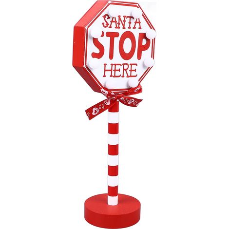 Stop Ici Décoration Noël Métal Bois Massif LED Père Noël Délicat Haut de Sapin Fête Octogone 12x8x30.5cm (1/5)