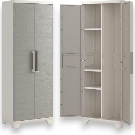 Keter Linear Wood armario de resina para exterior con 2 puertas con cerradura efecto madera (1/3)