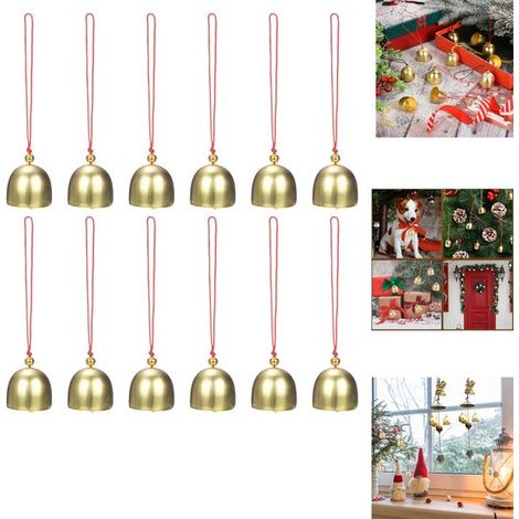 12 cloches dorées, décoration de Noël, supports pour cloches, supports pour carillons, cloches vintage avec corde, décoration de fenêtre (1/5)
