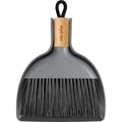 MR.SIGA Mini Kehrschaufel und Bürste Set, Bambusgriff, Grau (1/5)