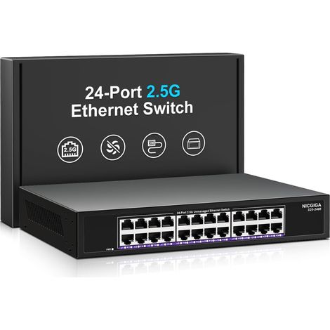 24 Port 2.5GB Unmanaged Ethernet Switch, 24 Port 2.5G Network Switch, Plug (1/5)