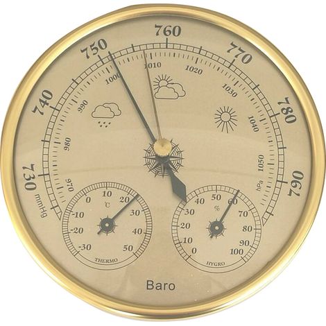 Barometer, Wetterstation mit Barometer und Thermo-Hygrometer, Analoge Wand-Wetterstation 3-in-1 für Innen und Außen