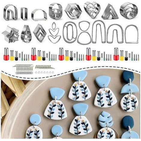 Ensemble de 126 emporte-pièces en pâte polymère pour la fabrication de boucles d'oreilles, avec supports à crochets et cartes. (1/5)