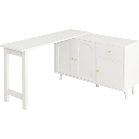 Bureau d'angle en L - Rotation 360° - Blanc - 120x40x74.5 cm - Panneau de particules (1/5)