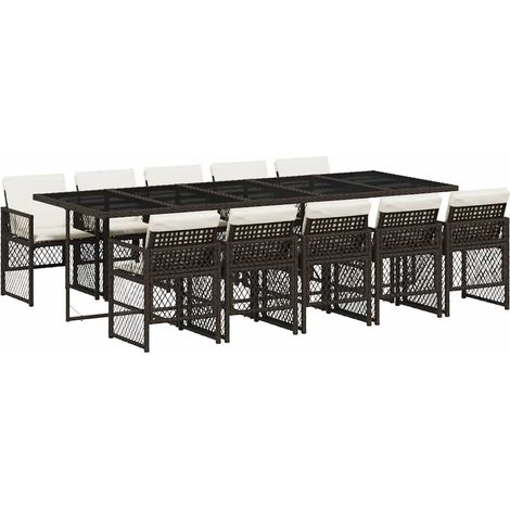 Maison Exclusive - Set da Pranzo da Giardino 11 pz con Cuscini Polyrattan Marrone (1/5)