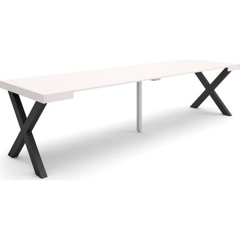 Skraut Home - Table console extensible, Console meuble, 300, Pour 14 personnes, Pieds bois massif, Style moderne, Blanc (1/5)