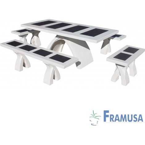 CONJUNTO COMEDOR PIEDRA RECTANGULAR JARDIN LUMBERY VULCANO HIELO