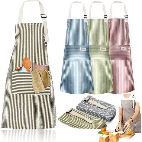 Küchentisch aus Baumwolle, 4-teiliges gestreiftes Premium-Tischset mit verstellbarer Tischdecke und Taschen, ideal für Familienküchen, Restaurants, Grillabende und Gärten. (1/5)