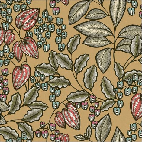 Flowers wallcovering wall Profhome 377544 non-woven wallpaper smooth with floral pattern matt yellow green blue red 5.33 m2 (57 ft2) (1/5)