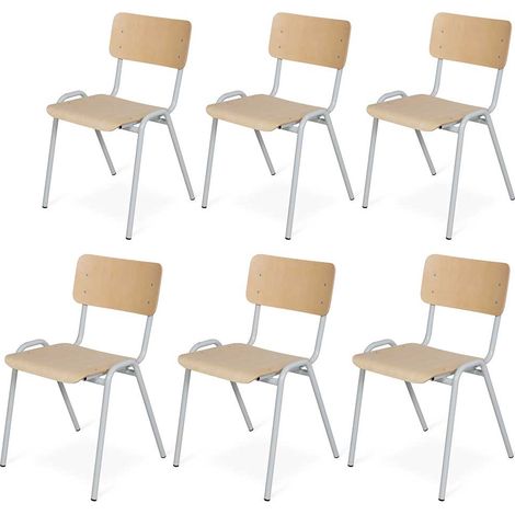 BRB 6-teiliges Stapelstuhl-Set, Gestell lichtgrau, stapelbar, Sitz/Lehne aus Buche-Schichtholz (1/2)