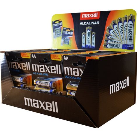 Présentoir de 4 piles alcalines Maxell LR6 AA (30 plaquettes thermoformées/120 piles)