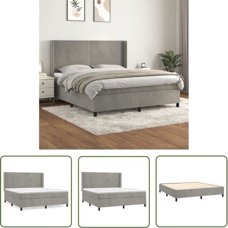 The Living Store Boxspringbett mit Matratze Hellgrau 160x200 cm Samt - Samtbett - Boxspringbett - Doppelbett - Bettauflage - Matratze (1/5)