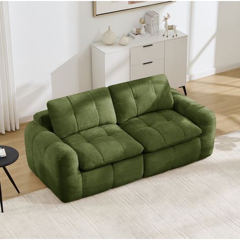 Sofá modular de 2 plazas (194x97x68 cm), sin montaje, asiento profundo, chenilla verde