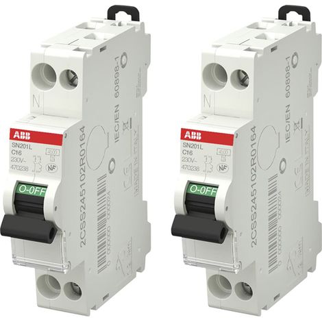 ABB Lot de 2 disjoncteurs Ph+N raccordement Vis 16A-4,5Ka - Courbe C (1/4)