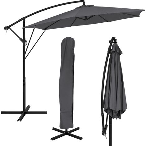ML-Design Sombrilla de Jardín Ø 300 cm de Aluminio Antracita Parasol Voladiza de Terraza, Giratoria 360°, Inclinable y con Manivela Protección Solar UV50+ e Impermeable, incluye Soporte y Funda (1/5)
