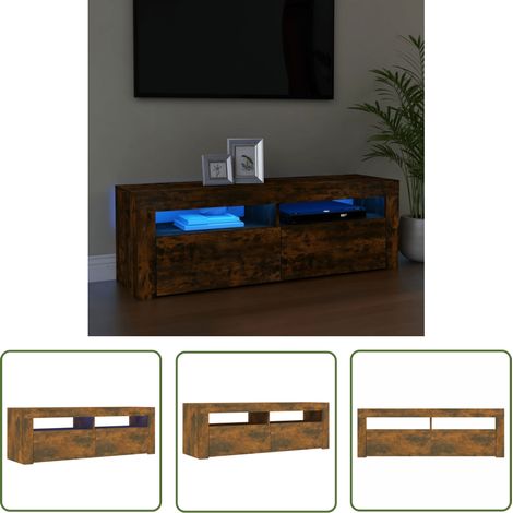 The Living Store Meuble TV avec lumières LED Chêne fumé 120x35x40 cm - Meuble Tv - Meuble Téléviseur - Télévision - Luminaire Led - Éclairage Led (1/5)