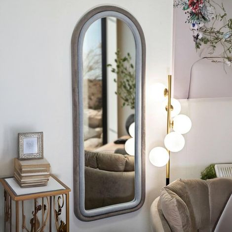Miroir, Verre miroité, Objet d'ameublement Mural, Décoration avec Miroir, 60x4 h160 cm, Tourterelle et Gris (1/5)