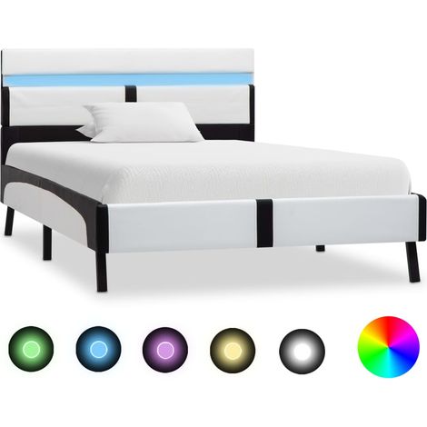 Vidaxl – Cadre de lit simple 90x200 cm – Similicuir blanc et noir – Lattes en contreplaqué – Hauteur de couchage 21,5 cm – Bande LED télécommandée (1/5)