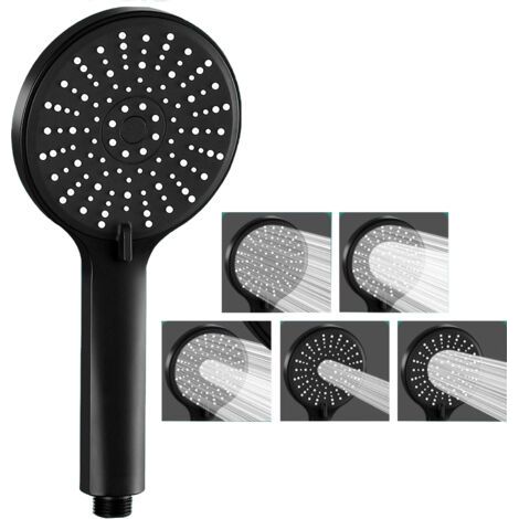 Pommeau de douche à main de 12 cm (4,7 pouces), économie d'eau, 5 modes de jet, support et flexible inclus, installation facile dans la salle de bain. (1/5)