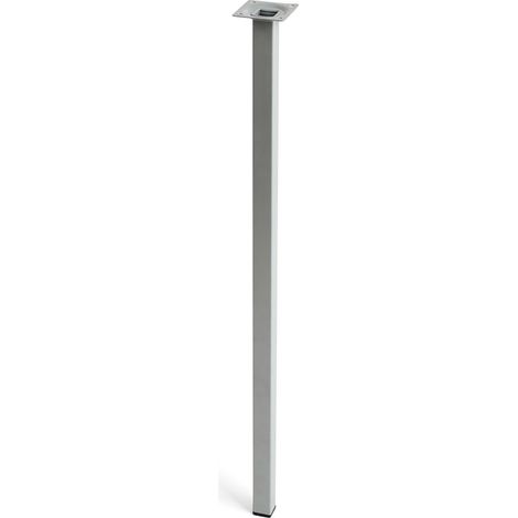 Pata de acero cuadrada con una altura de 800 mm y acabada en cromo mate líquido. Dimensiones: 25x25x800 mm -