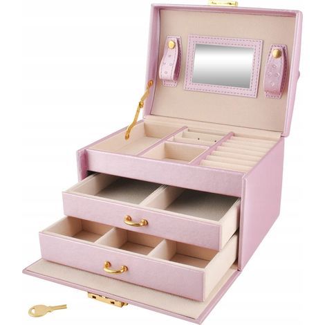 Boîte à bijoux rose avec miroir, cadeau pour une fille (1/5)