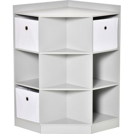 Étagère d'angle pour enfants avec 3 boîtes de rangement, MDF gris, 57,4 x 57,4 x 94 cm (1/5)