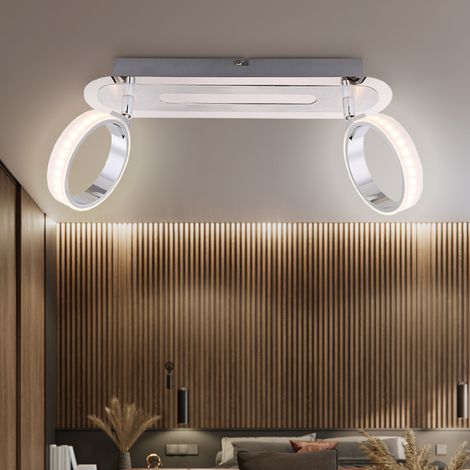 Plafonnier Plafonnier LED à 2 lampes chrome lampe de chambre spots mobiles, 2x 5W 2x 350lm blanc chaud, LxH 16,5x35 cm (1/5)