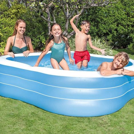TRADE SHOP - Piscina Family Quadrata Gonfiabile A Tre Anelli 229 X 229 X 56 Cm Giardino 57495 - (1/4)