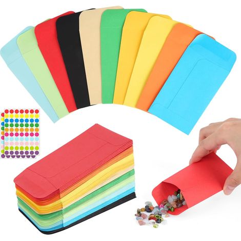 100 Samentütchen, 8,9 x 5,6 cm, kleine farbige Papiertüten, Bonbontüten mit Aufklebern, Bonbontüten für Geburtstagsfeiern und Hochzeiten