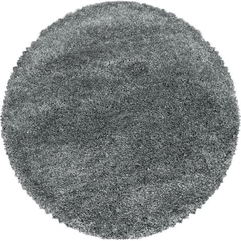 Tapis Rond Shaggy Poils Longs Fibre Doux MOELLEUX (Gris - 80x80cm) (1/5)