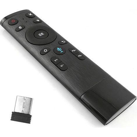 Télécommande sans fil 2,4 GHz avec récepteur USB et entrée vocale pour Smart TV, boîtier Android TV, HTPC, PC et projecteur (noir) (1/5)