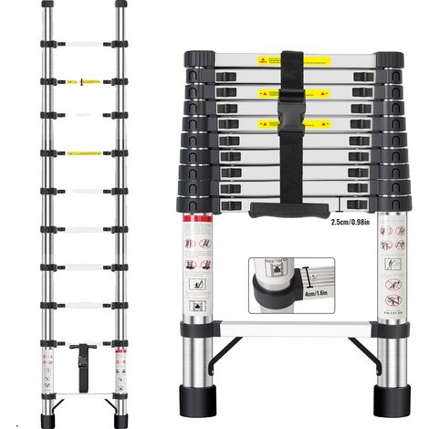 Scala telescopica in acciaio ad alta resistenza, portata 150 kg, lunghezza 3,2 m. (1/2)