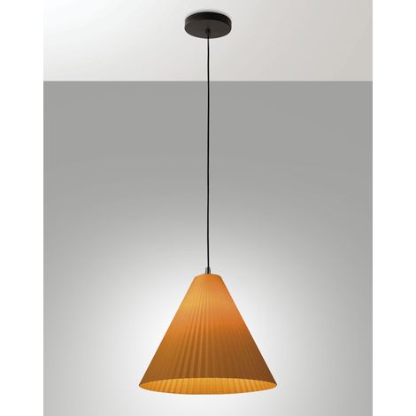 Lampada a Sospensione Cone, Struttura in Metallo e Plastica Vegetale, Attacco E27, IP20, Colore Senape, Diametro 316mm - Design Moderno