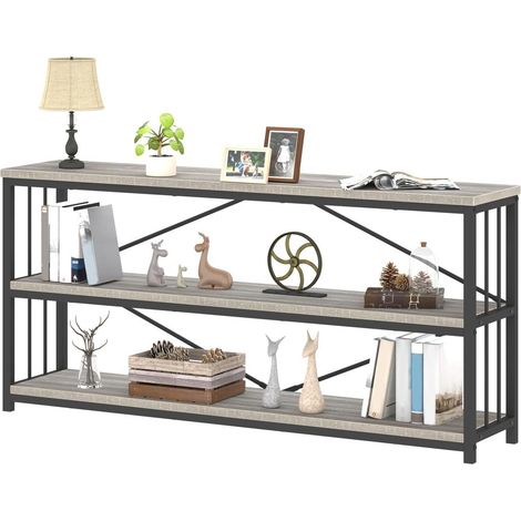 Bibliothèque 3 Niveaux 160cm métal Horizontal Rangement chêne Gris (1/5)