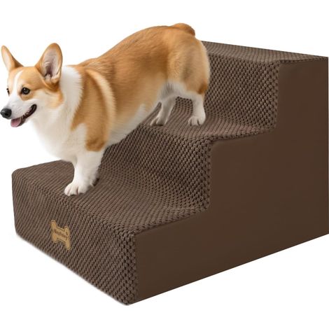 1 Escalier pour chien 3 marches, mousse haute densité, housse lavable, antidérapant, lit canapé