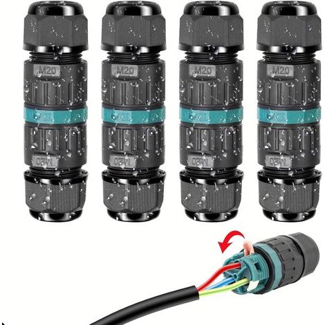 Wasserdichter 3-poliger Kabelverbinder，IP68-Anschlusshülse，Erdkabelverteilerdose für Kabeldurchmesser Ø9，12 mm，schwarz，4 Stück (1/4)