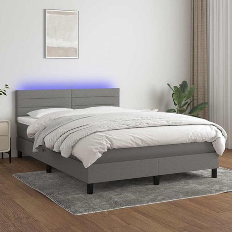 Cama box spring colchón y luces LED tela gris oscuro 140x190 cm (1/5)