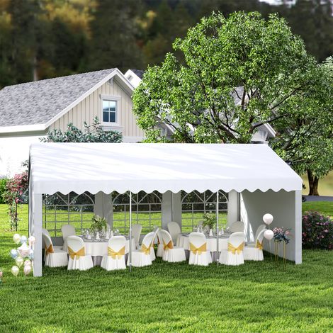 Tenda da festa Outsunny, gazebo da giardino, 6 x 4 x 2,8 m, in polietilene, con 8 finestre e robusta struttura in acciaio zincato, colore bianco.
