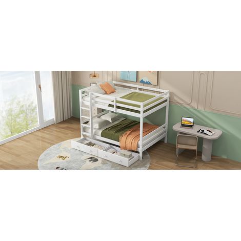 Etagenbett Kinderbetten mit Schubladen, Stauraum, Hohe Geländer, Weiß ，140200cm