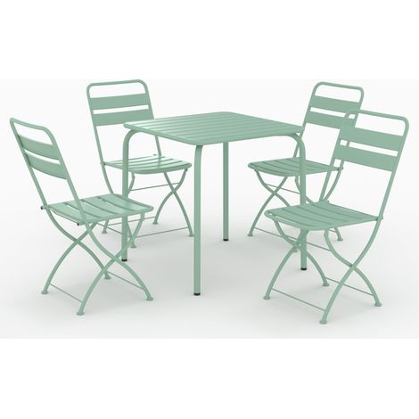 Table et chaises de jardin 4 personnes en métal vert - Yumi