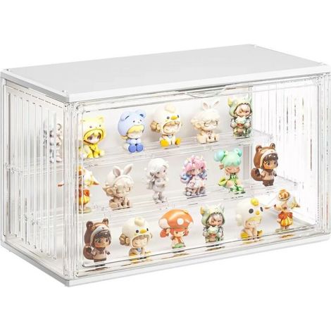 Vitrine für Sammlungen, transparente Präsentationsbox mit LED, Acryl-Vitrine mit Magnetverschluss für Funko Pop, Pop-Figuren, Modellbausätze, Actionfiguren, Blindboxen, 36 × 22 × 18 cm