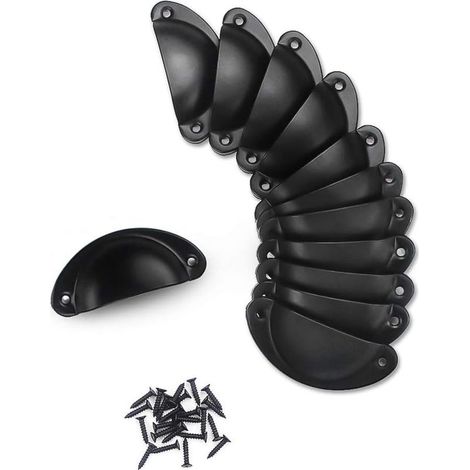 12 Stück schwarze Vintage-Muschelgriffe, Retro-Muschelgriffe für Schranktüren, Schubladen, gebogene Türknöpfe aus Eisen (24 Schrauben) (1/5)