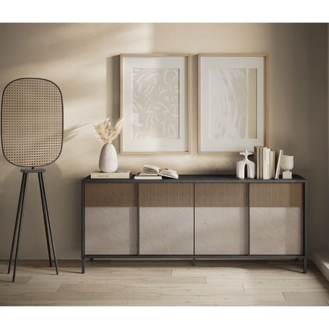 Buffet moderne 4 portes bois et travertin 210cm EZE (1/5)