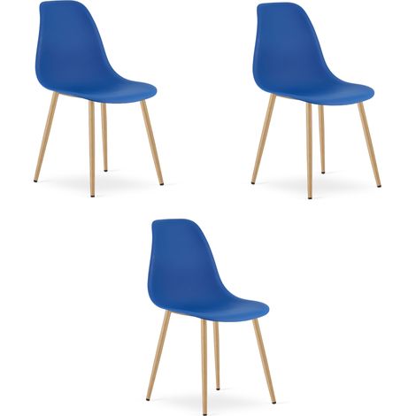 Chaise - Leobert - Wat - Bleu/Pieds Naturels - 46 X 51 X 84 Cm - Lot De 3 (1/5)