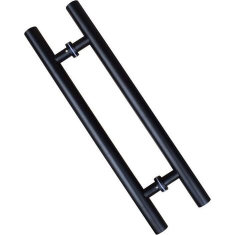 Poigne de porte coulissante, double face en forme de H, poigne de porte battante robuste, noire Longueur 600 mm Espacement des trous 400 mm (1/5)