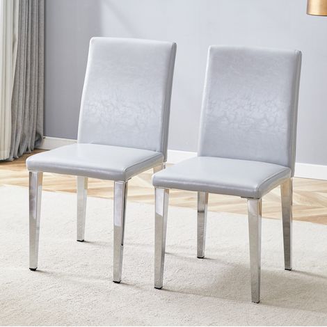Lot de 2 chaises de salle à manger 90 cm gris clair/argent en PU et métal (1/5)