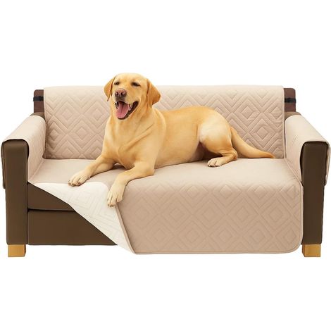 Trintion Waterproof 2-Seater Sofa Cover Slipcover  Washable, Pet-Resistant, Non-Slip Couch Protector with Elastic Straps for Home, Living Room, Durable Furniture Protection (Beige)