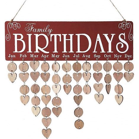 Plaque murale ronde avec étiquettes, calendrier d'anniversaires en bois pour la famille, calendrier de rappel d'anniversaires familiaux-M-Red (1/3)
