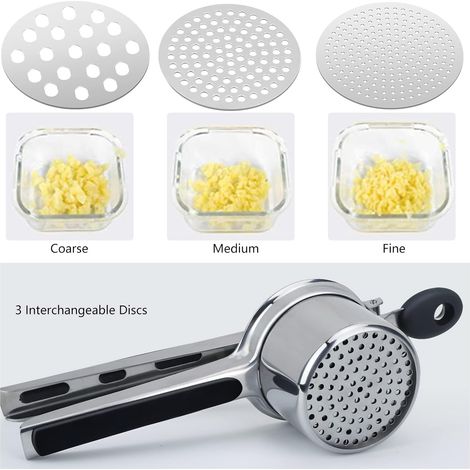 Presse Purée Manuel,Professionnel Presse-purée à Pommes de Terre en Acier Inoxydable avec 3 Disques Interchangeables,idéal pour Fruits, légumes, Aliments pour bébés (1/4)